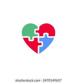 Heart puzzle pieces icon, holiday sign designed for celebration, vector trendy modern style.