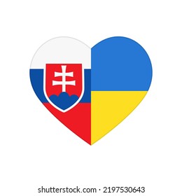 Heart puzzle pieces with national flags of Slovakia and Ukraine. Connected parts of jigsaw in love, peace and support symbol, cooperation, partnership and friendship between Kyiv and Bratislava