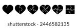 Heart puzzle. Heart puzzle set. Silhouette and linear style. Vector illustration.