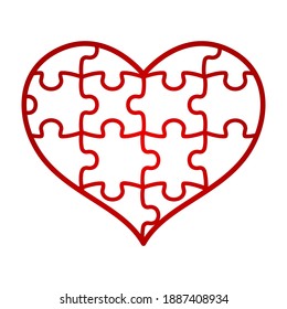 Rompecabezas del corazón. Día de San Valentín. Vector. Plantilla de corte de papel. Tarjeta, invitaciones de boda. Símbolo de fiesta decorativa. Para láser, corte de trazadores, impresión en camiseta, tallado de madera. Aislado en blanco.
