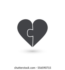 Heart puzzle vector black icon. Valentines Day illustration.