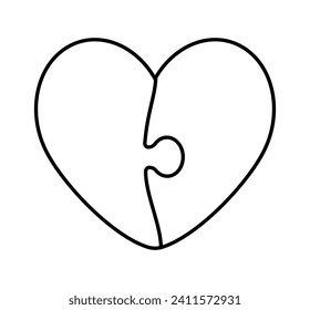 Heart puzzle. Vector illustration. Symbol of love. Isolated black object on white background.