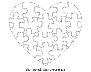 Heart from puzzles - vector linear picture for coloring. Picture with a heart from puzzles for Valentine's Day with an editable outline. Outline. Element for holiday coloring book