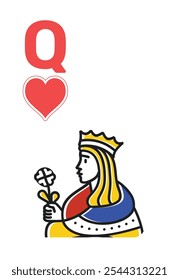 Heart Queen (Q) Card for poker, casino game and for blackjack for Deck