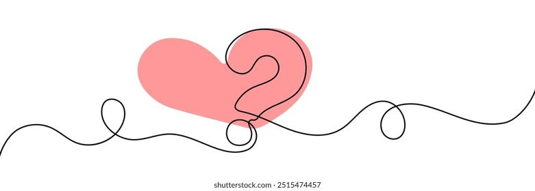 heart question mark - Concept of love issues.continuous line illustration. one line vector.