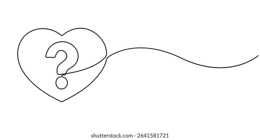 heart question mark - Concept of love issues. continuous line illustration. one line vector, heart question mark continuous one line drawing, Single line drawing of a question mark, Question mark one