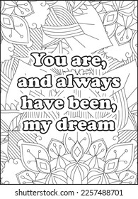 Heart Quotes. Motivational quotes coloring page. Inspirational quotes coloring page. Affirmative.Positive quotes. Coloring book for adults. Typography design.