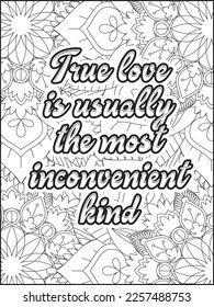 Heart Quotes. Motivational quotes coloring page. Inspirational quotes coloring page. Affirmative.Positive quotes. Coloring book for adults. Typography design.