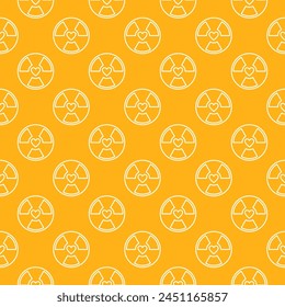 Heart with Radiation vector Radioactive concept yellow seamless pattern in outline style