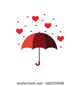 heart rain is falling on a red umbrella. cartoon style. valentines day. vector. illustration