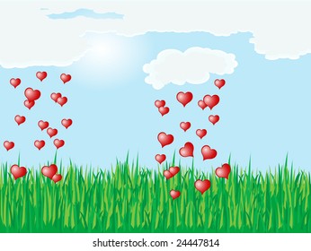 Heart rain over the meadow