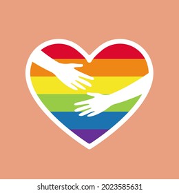 Heart rainbow colored with hugging hands. LGBTQ community symbol isolated. concept of LGBT people element. Gay parade. gay, lesbian and trans icon vector element