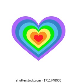 Heart with rainbow colors. Colored vector illustration of striped heart isolated on white background. Ideas for holiday designs, greeting cards, holiday prints, designer packaging, icon, logo, etc.