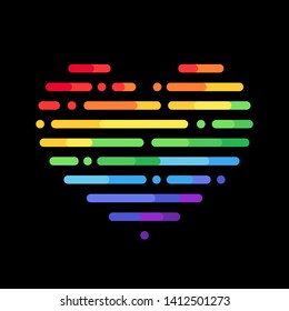 Heart in rainbow colors. LGBTQ+ community. Pride symbol. Flat icon and pattern. Vector file.