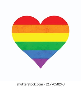 Heart in rainbow LGBT flag colors isolated on white background. Symbol of love and equality for the LGBTQ community. Imitation of watercolor painting. Vector illustration. Clip art. Template.