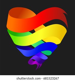 Heart  from rainbow ribbon. LGBT flag . Vector illustration.