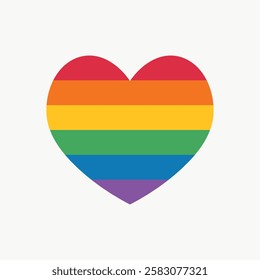 Heart with rainbow stripes symbolizing LGBTQ+ pride. Colorful rainbow heart representing diversity, love, and LGBTQ+ pride. Rainbow heart for equality and pride. Valentine's Day illustration vector.