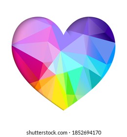 Heart of rainbow triangles, paper cut modern design. Homosexual symbol. Love. St Valentine Day wish card