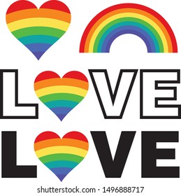 
Heart and rainbow in vector with word love in white and black