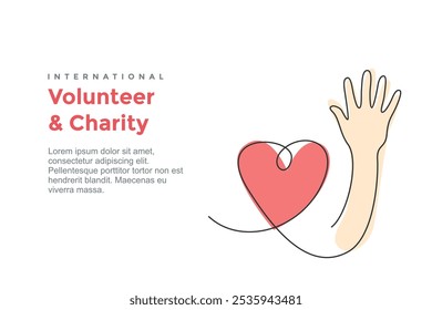 Heart and raise up hand line art for volunteer illustration