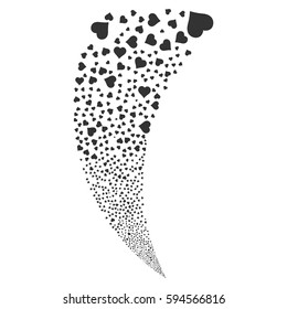 Heart random fireworks stream. Vector illustration style is flat gray iconic symbols on a white background. Object fountain constructed from scattered symbols.