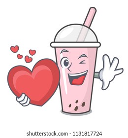 With heart raspberry bubble tea character cartoon