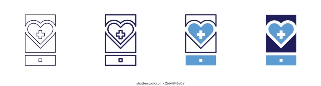 Heart rate app icon in 4 different styles. Thin Line, Line, Bold Line, Duotone. Duotone style. Editable stroke.
