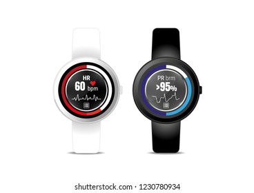 Heart rate application display on smartwatch, smart healthcare, Vector Illustration. 