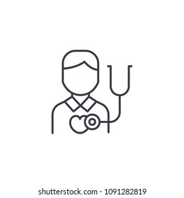 Heart rate auscultation linear icon concept. Heart rate auscultation line vector sign, symbol, illustration.