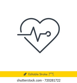 Heart Rate (Cardiogram) Icon / Vector - In Line / Stroke Design With Editable Stroke