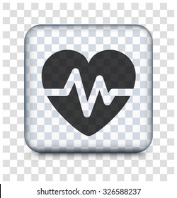 Heart Rate Cardiogram on Transparent Square Button