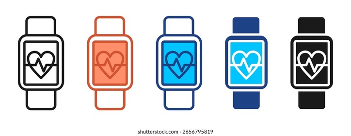 Heart Rate Clock Icon Definir Coleção de Estilos Múltiplos