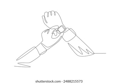 Heart rate detection watch. Medical technology concept one-line drawing