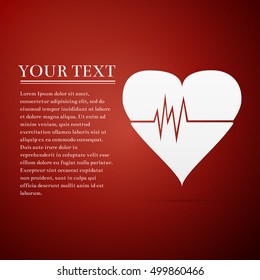 Heart Rate flat icon on red background. Vector Illustration