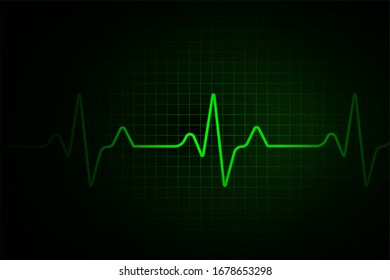 Heart rate graph. Heart beat. Ekg icon wave. Green color. Stock vector illustration.