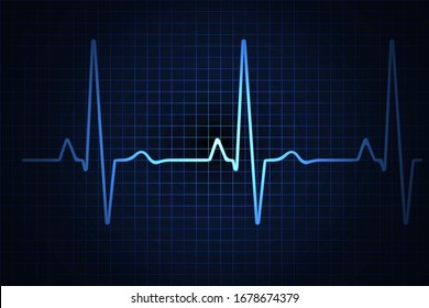 Heart rate graph. Heart beat. Ekg icon wave. Blue color. Stock vector illustration.