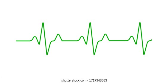 Heart rate graph. Heart beat line. Ekg icon wave. Green color. Sound wave line. Medical design. Stock vector illustration.