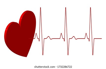 Heart rate graph. Heart beat line. Ekg icon wave. Red heart at the beginning of the cardiogram. Sound wave line. Medical design. Stock vector illustration.