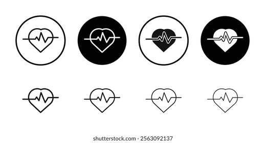 Heart rate icon Flat outline fill set collection