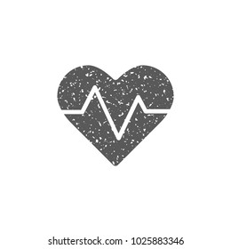 Heart rate icon in grunge texture. Vintage style vector illustration.