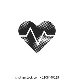 Heart rate icon in halftone style. Black and white monochrome vector illustration.