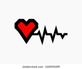 Logo del icono de frecuencia cardíaca. Corazón rojo aislado con líneas de pulso negras. Símbolo de sano y amor.