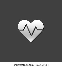 Heart rate icon in metallic grey color style. Human pulse graph