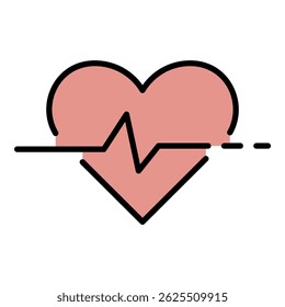 Heart rate icon. Outline heart rate vector icon color flat isolated