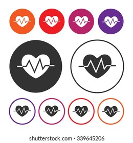 Heart rate icon. Pulse line icon. Rounded Button. Vector Illustration. EPS10