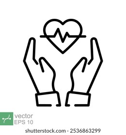 Icono de frecuencia cardíaca. Estilo de contorno simple. Pulso del corazón de la mano, signo del electrocardiograma, atención médica y concepto médico. Ilustración vectorial de línea fina aislada sobre fondo blanco. EPS 10.