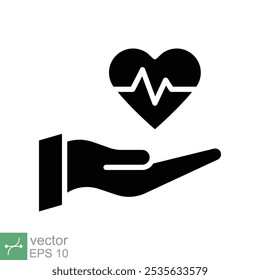 Ícone de frequência cardíaca. Estilo sólido simples. Pulso cardíaco da mão, sinal de eletrocardiograma, saúde e conceito médico. Ilustração de vetor de glifo isolada no plano de fundo branco. EPS 10.