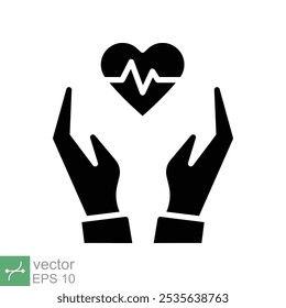 Heart rate icon. Simple solid style. Hand heart pulse, electrocardiogram sign, healthcare and medical concept. Glyph vector illustration isolated on white background. EPS 10.