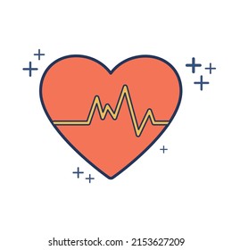 Heart rate icon vector illustration glyph style design with color and plus sign. Isolated on white background.