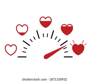 Heart rate indicator. Valentines Day Flat Style Love Meter Red Hearts Vector.
